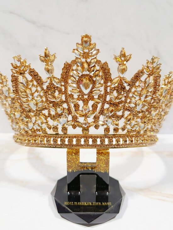 Gold Champagne Gold Crystal Crown, Quinceanera Headpiece, Homecoming Prom Crown main image 7